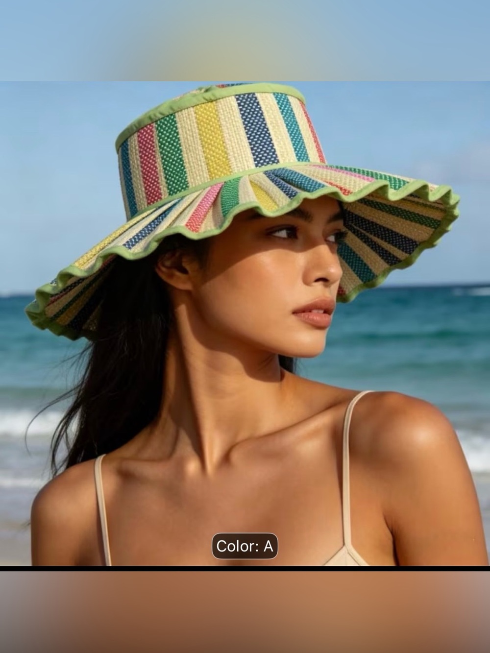 Multicolor Striped Ruffle-Brim Sun Hat
